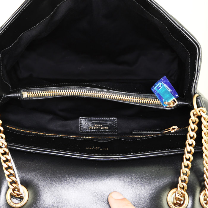 Borsa a tracolla Saint Laurent Loulou modello medio in pelle trapuntata a zigzag nera - Detail D3