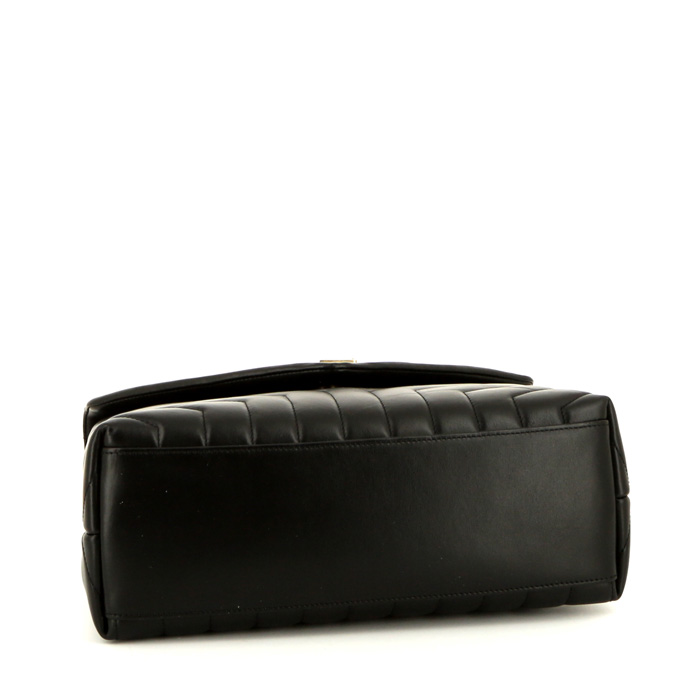 Sac bandoulière Saint Laurent Loulou moyen modèle en cuir matelassé chevrons noir - Detail D5