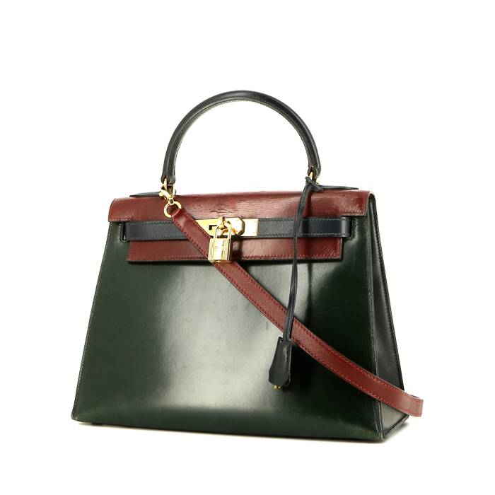 Hermès Kelly 28 cm handbag in green, burgundy and blue tricolor box leather - 00pp