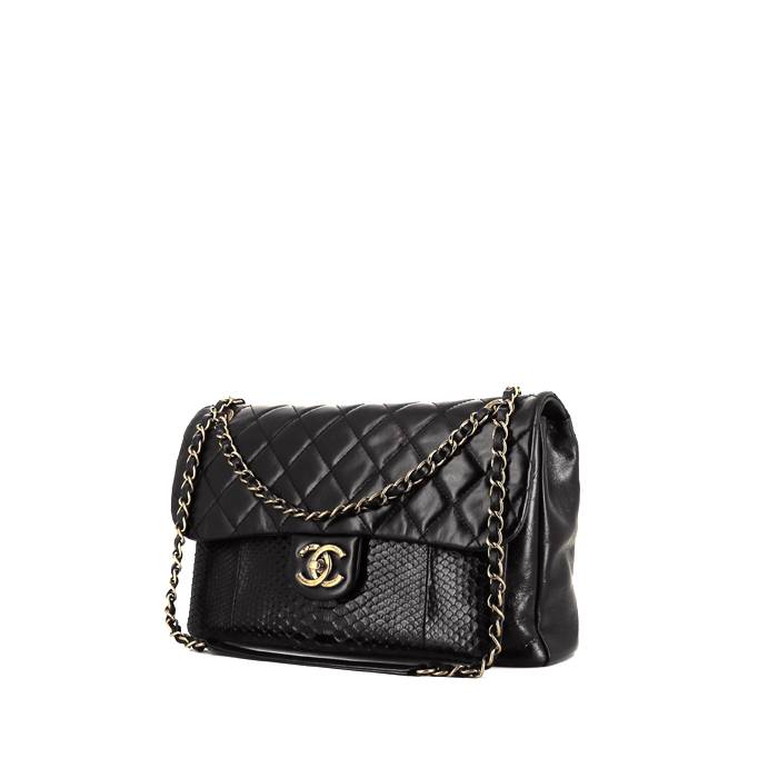 Chanel Timeless handbag in black quilted leather and black python - 00pp