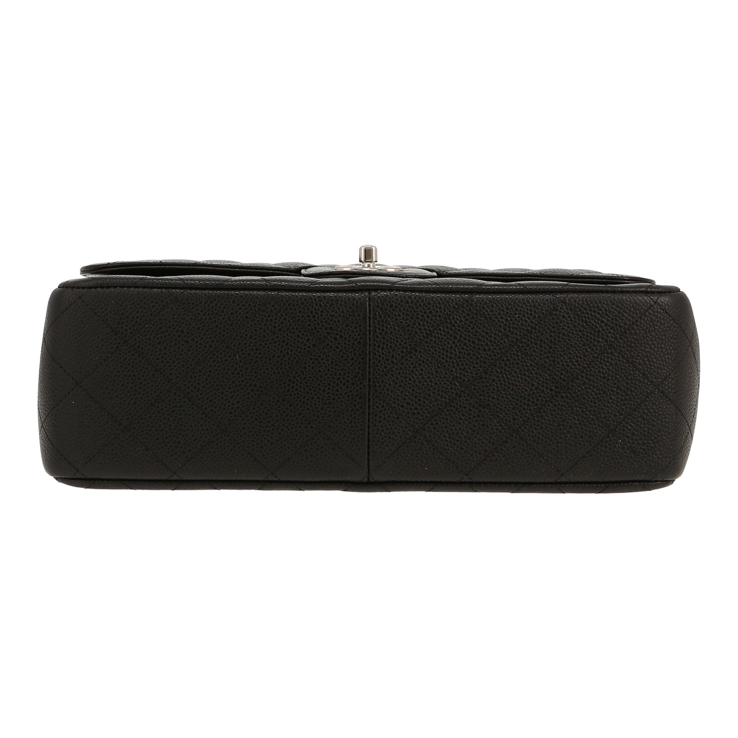 Chanel  Timeless Jumbo shoulder bag  in black quilted grained leather - Detail D1