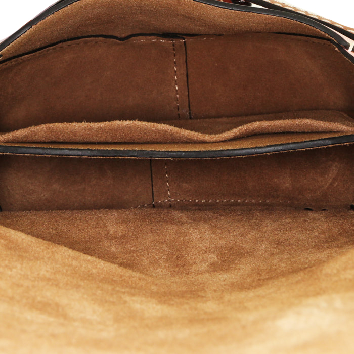 Bolso bandolera Loewe Gate modelo pequeño en cuero rosa, color burdeos y marrón - Detail D2