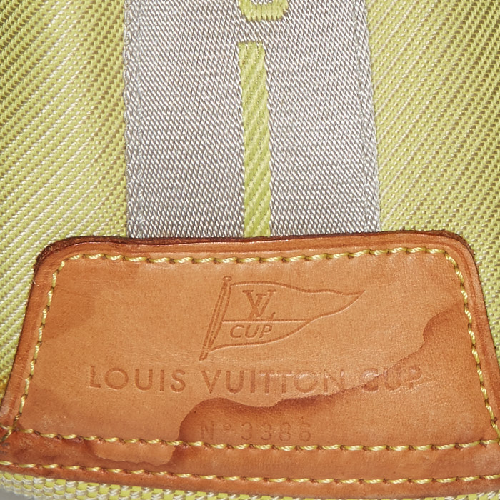Sac de voyage Louis Vuitton America's Cup en toile damier jaune et cuir naturel - Detail D5