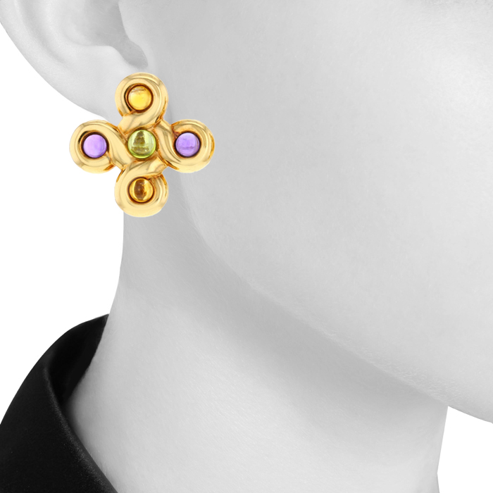 Pendientes con clip Chanel en oro amarillo, amatistas y citrinos - Detail D1