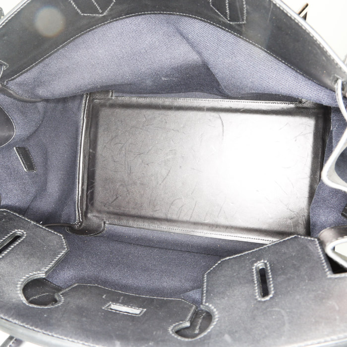 Hermes Haut à Courroies weekend bag in navy blue canvas and navy blue leather - Detail D2