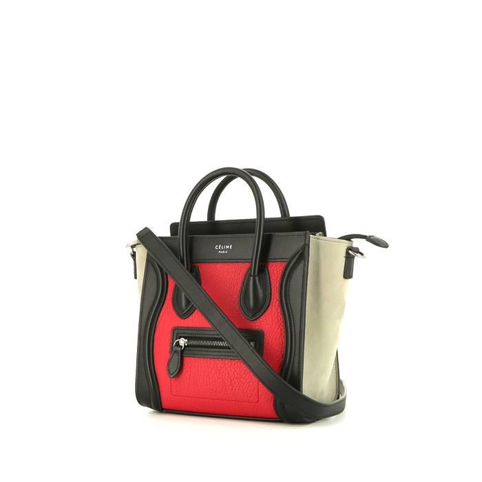 Celine Luggage nano shoulder bag in pink, black and beige tricolor leather - 00pp
