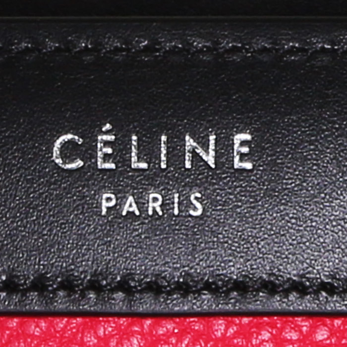 Sac bandoulière Celine Luggage nano en cuir tricolore rose noir et beige - Detail D4