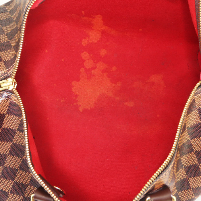 Bolso de mano Louis Vuitton  Speedy 35 en lona a cuadros ébano y cuero marrón - Detail D2