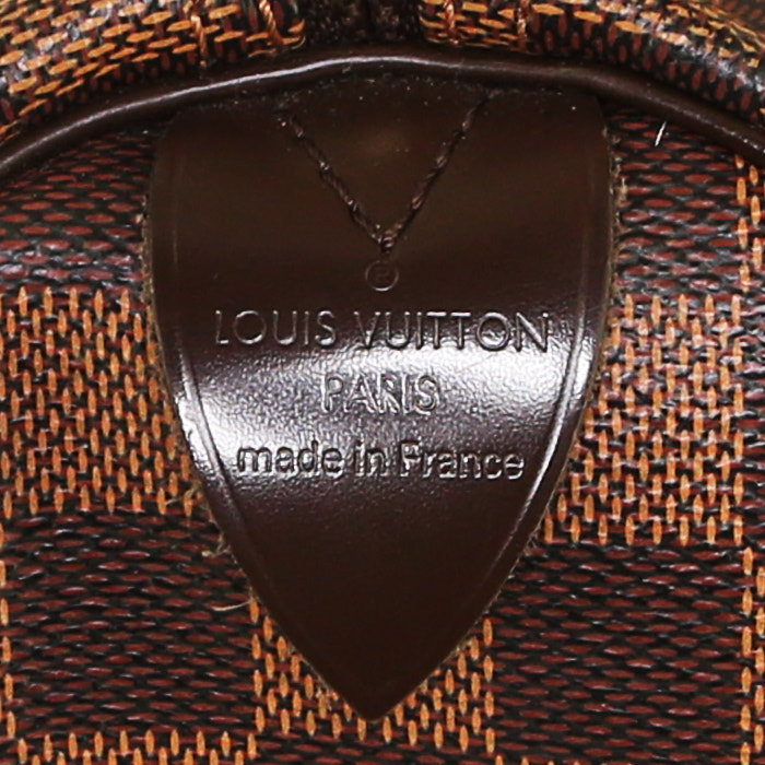 Louis Vuitton  Speedy 35 handbag  in ebene damier canvas  and brown leather - Detail D3