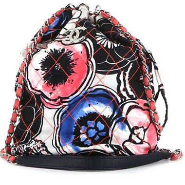 Chanel shoulder bag in black, pink and blue quilted canvas