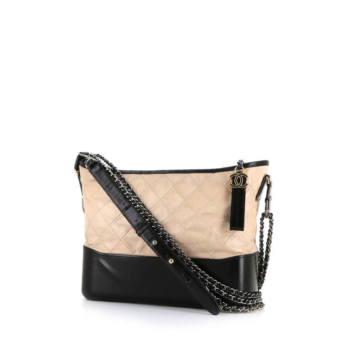 Chanel Gabrielle  medium model handbag in beige quilted leather and black smooth leather - 00pp