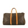 Bolsa de viaje Louis Vuitton Keepall 50 en lona Monogram marrón y cuero natural - 360 thumbnail