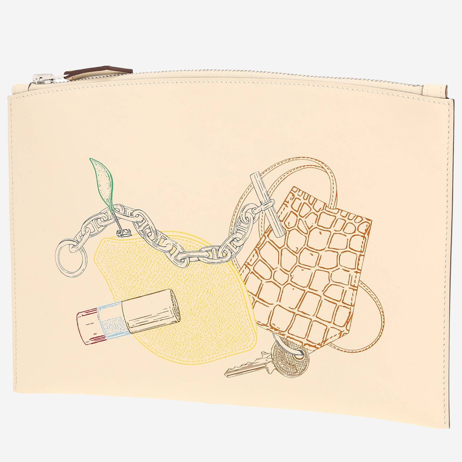 Pochette Hermès In&Out en cuir Swift blanc nata