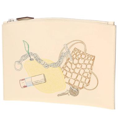 Bolsito de mano Hermès en cuero swift blanco