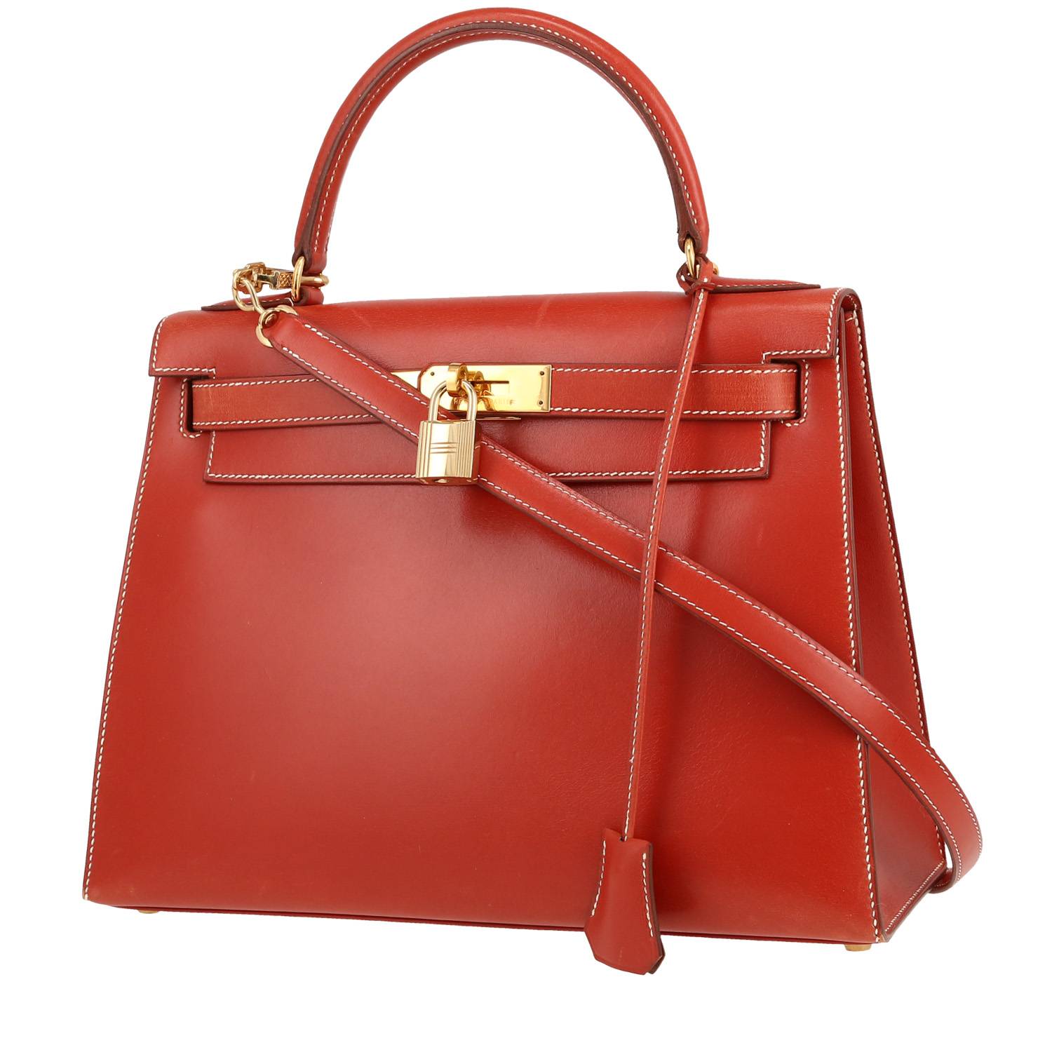 Hermès Kelly 28 cm handbag in brick red box leather - 00pp