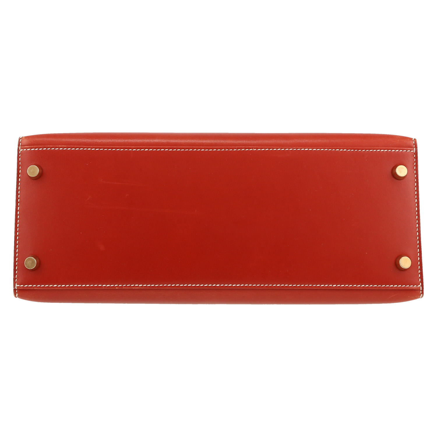 Hermès  Kelly 28 cm handbag  in brick red box leather - Detail D1