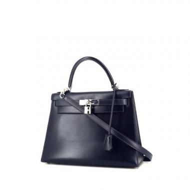 Borsa Hermès Kelly 28 cm in pelle box blu marino