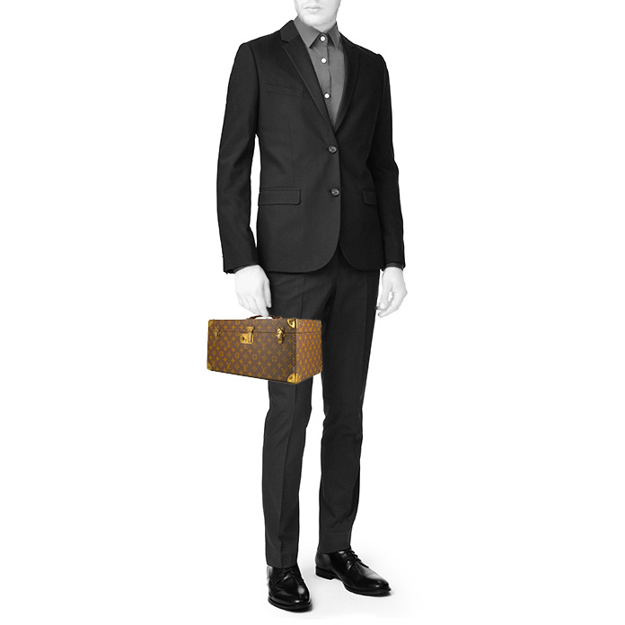 Vanity Louis Vuitton  Vanity en toile monogram enduite marron et cuir naturel - Detail D1