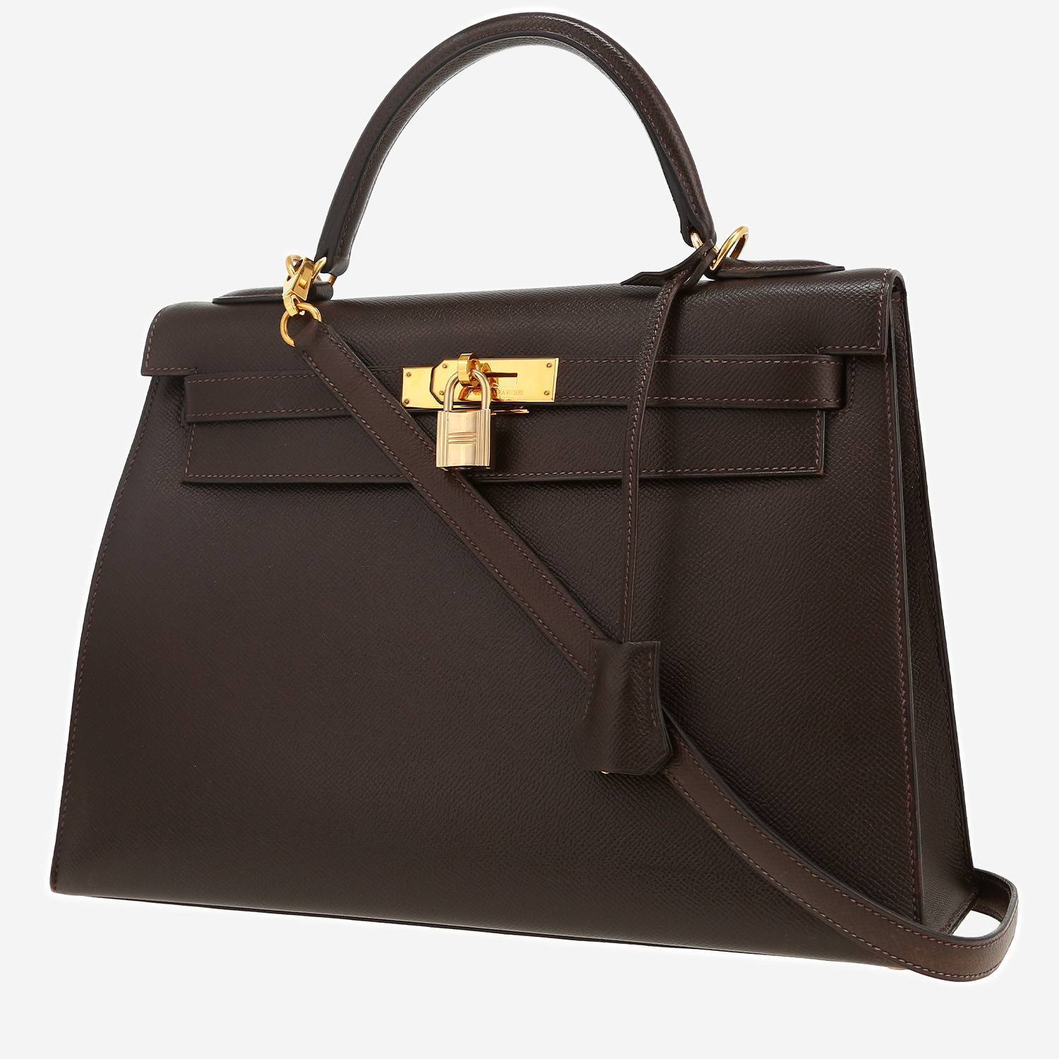 Hermès  Kelly 32 cm handbag  in brown Courchevel leather