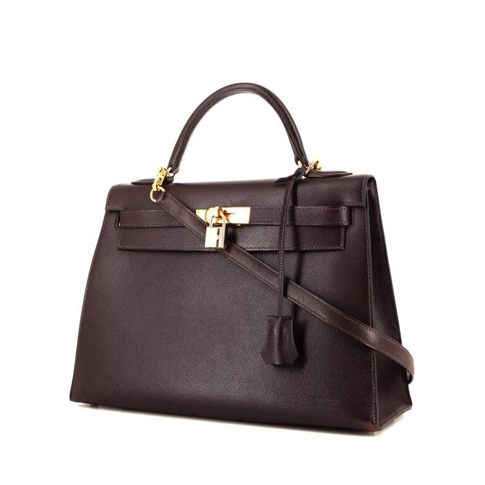 Hermes Kelly 32 cm handbag in brown Courchevel leather - 00pp