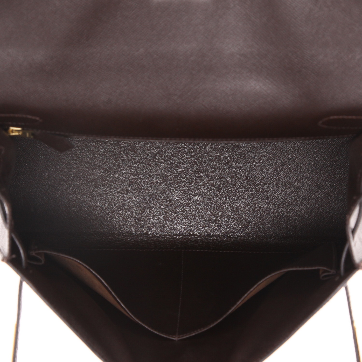 Hermes Kelly 32 cm handbag in brown Courchevel leather - Detail D3