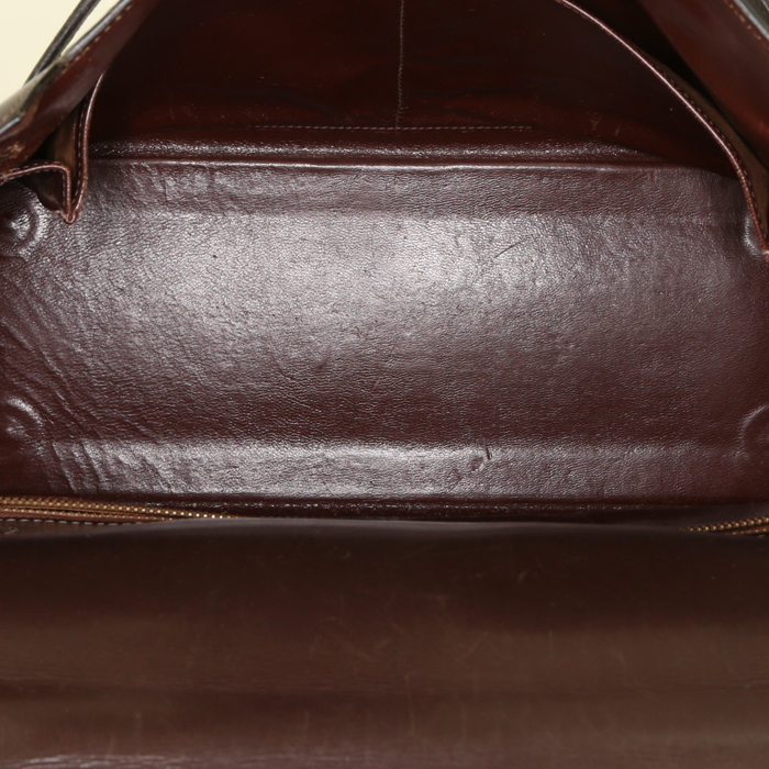 Hermes Monaco handbag in brown box leather - Detail D3