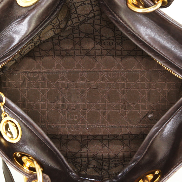 Dior Lady Dior handbag in brown leather cannage - Detail D3
