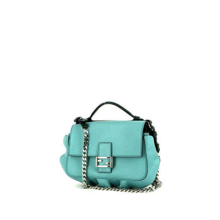 Fendi FF Vintage Mama Baguette in Dark Gray/Green Cotton with Teal Turquoise Hardware