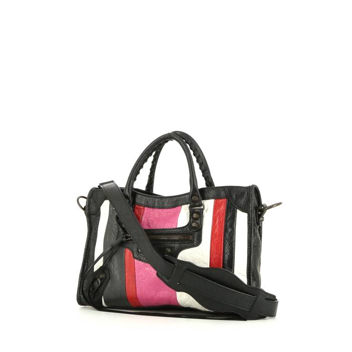 Balenciaga Classic City handbag in black, white, red and pink leather - 00pp