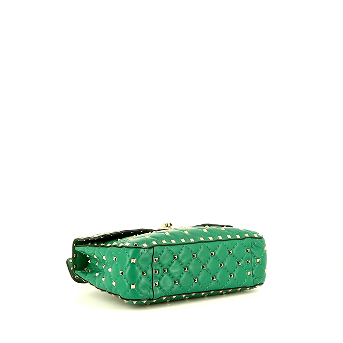 Borsa a tracolla Valentino Garavani Rockstud Spike in pelle verde con decoro di borchie - Detail D5