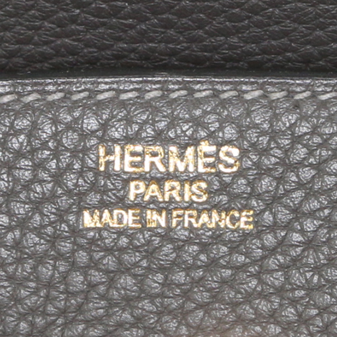 Hermès  Birkin 35 cm handbag  in grey Graphite togo leather - Detail D3