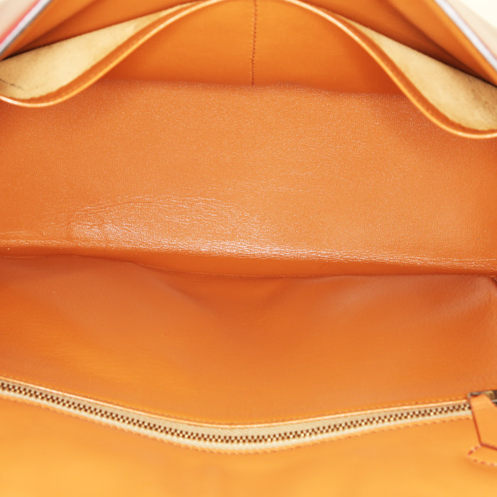 Hermes Kelly 32 cm handbag in red, burgundy and gold tricolor box leather - Detail D3