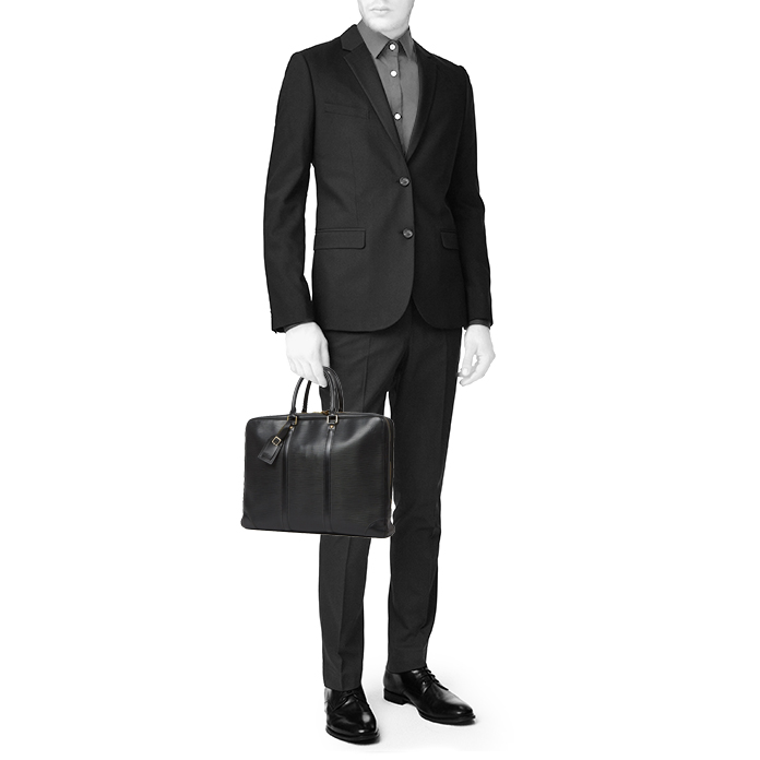 Louis Vuitton Porte documents Voyage briefcase in black epi leather - Detail D1