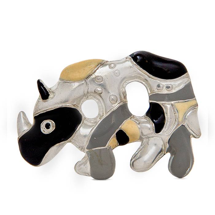 Niki de Saint Phalle, "Rhinocéros" brooch, in silvered and enameled metal, Noah'art INC edition, signed, numbered, stamped and dated, of 1998 - 00pp