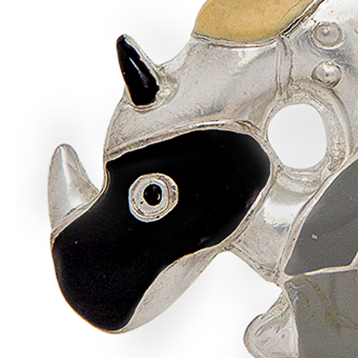 Niki de Saint Phalle, "Rhinocéros" brooch, in silvered and enameled metal, Noah'art INC edition, signed, numbered, stamped and dated, of 1998 - Detail D2