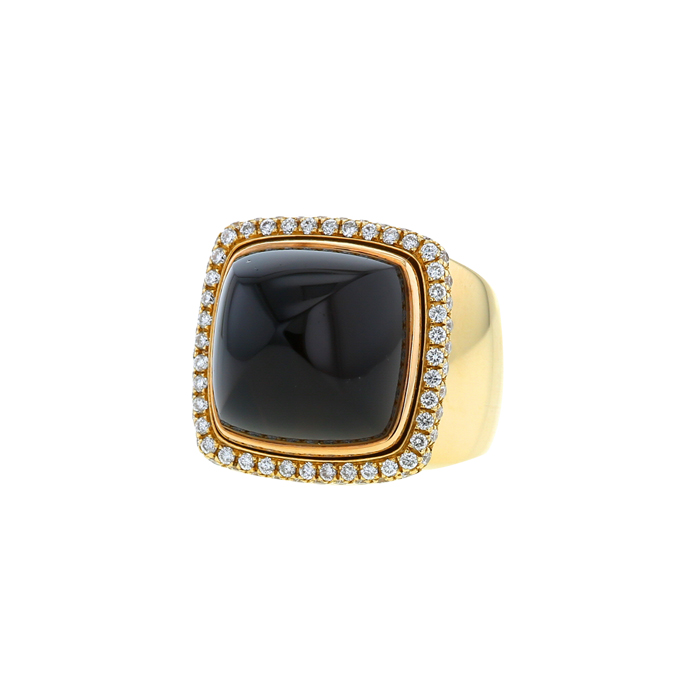 Fred Pain de Sucre large model ring in yellow gold,  chalcedony and smoked quartz and in diamonds - Detail D1