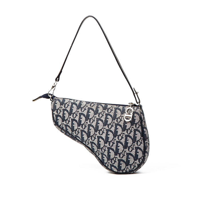 Pochette Dior Saddle in tessuto a monogramma Oblique blu e pelle blu - Detail D2