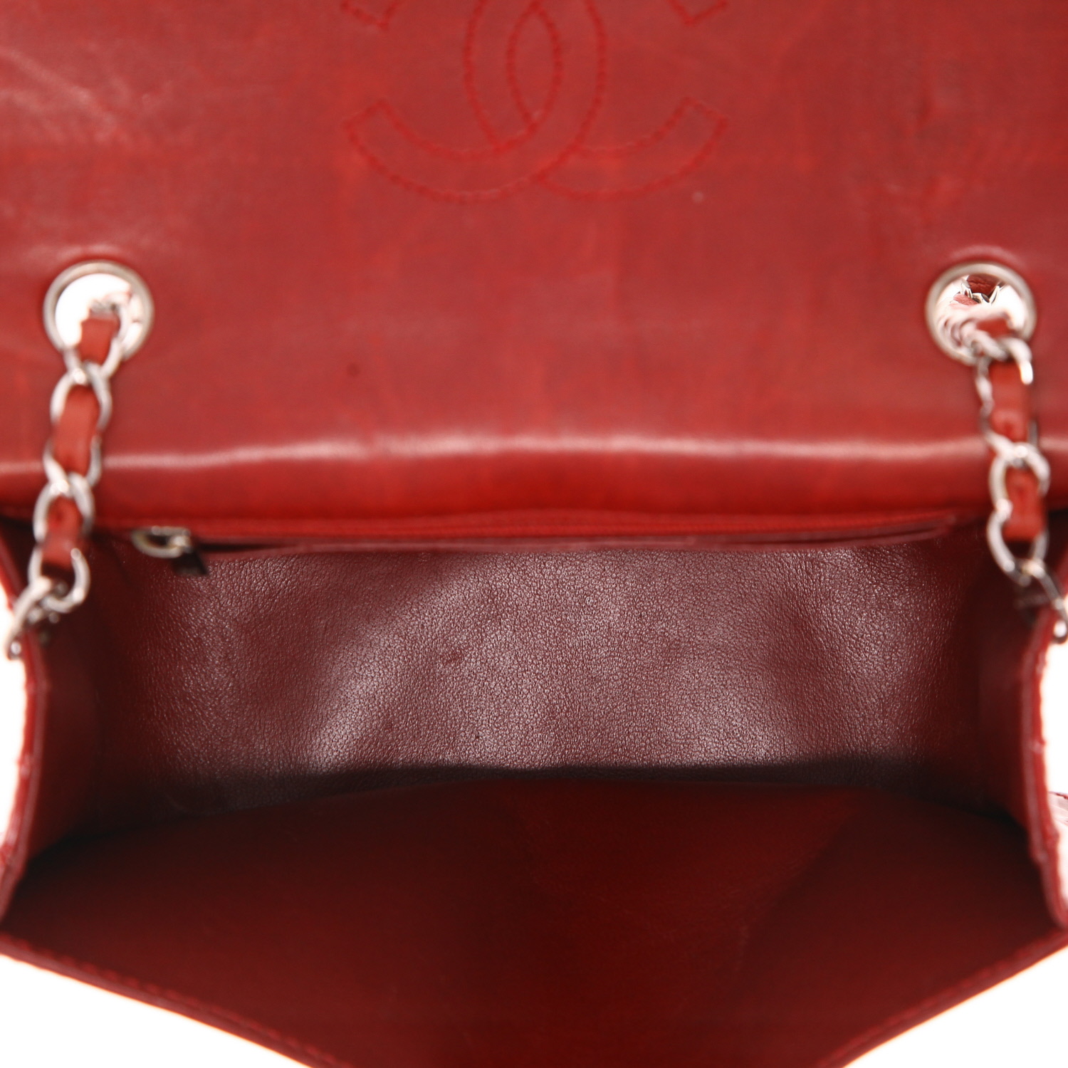 Borsa Chanel Vintage in jersey trapuntato rosso e pelle verniciata rossa - Detail D3