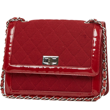 Borsa Chanel Vintage in jersey trapuntato rosso e pelle verniciata rossa