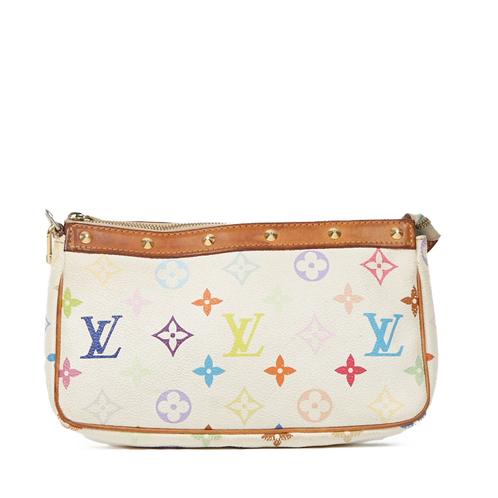 Sac/pochette Louis Vuitton Pochette accessoires en toile monogram multicolore et blanche et cuir naturel - Detail D2