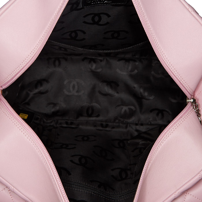 Chanel  Cambon shopping bag  in pink and black quilted leather - Detail D4