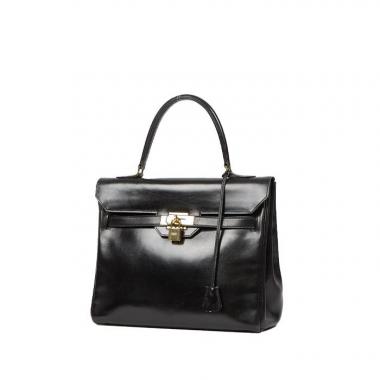 Sac à main Hermes Monaco en cuir box noir