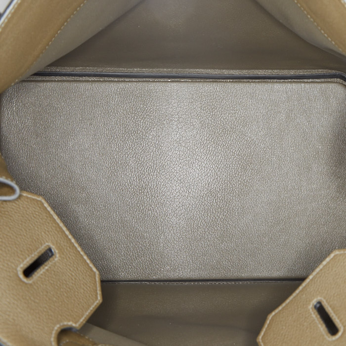 Borsa weekend Hermes Haut à Courroies in pelle togo verde kaki - Detail D3