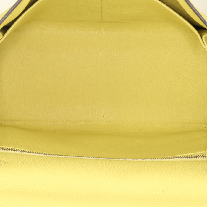 Borsa Hermès Kelly 28 cm in pelle Epsom giallo Soufre e Bleu Lin - Detail D3