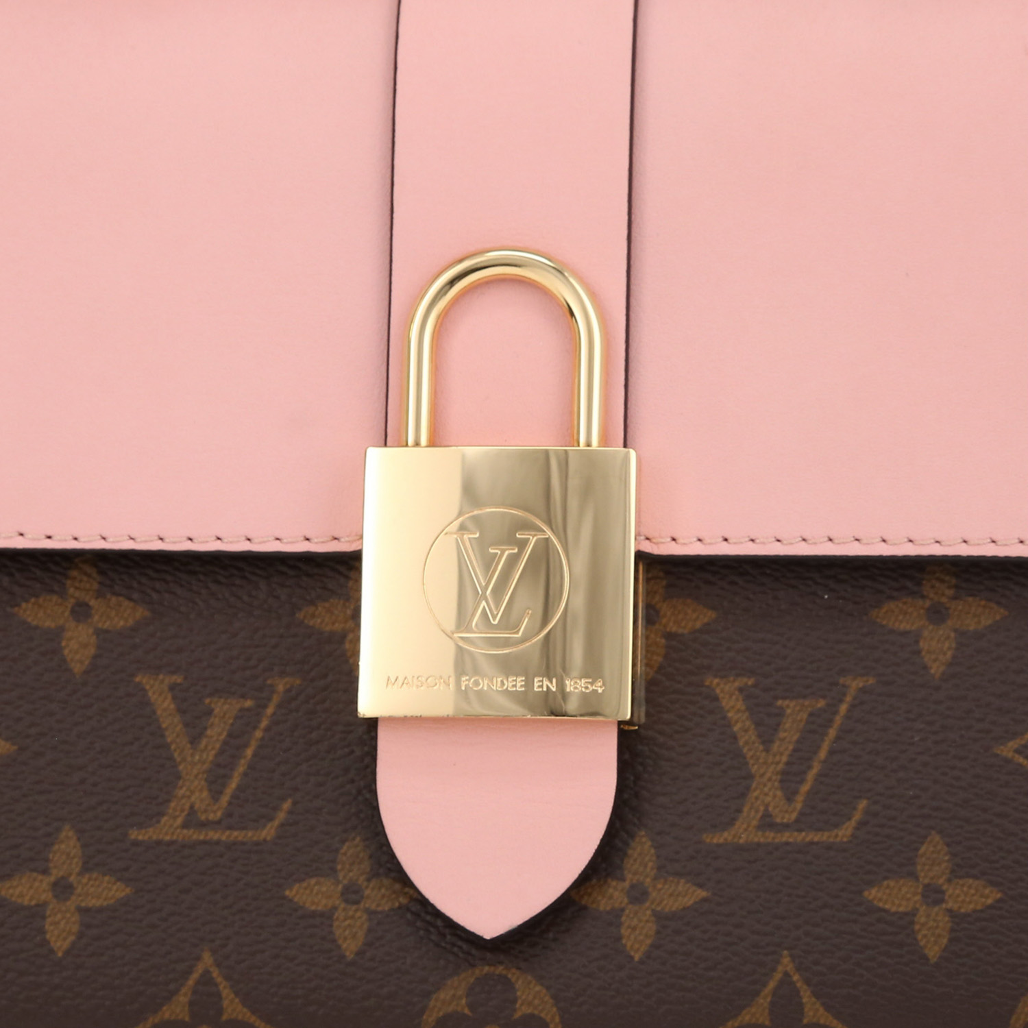 Bolso bandolera Louis Vuitton  Locky BB en lona Monogram marrón y cuero rosa - Detail D1