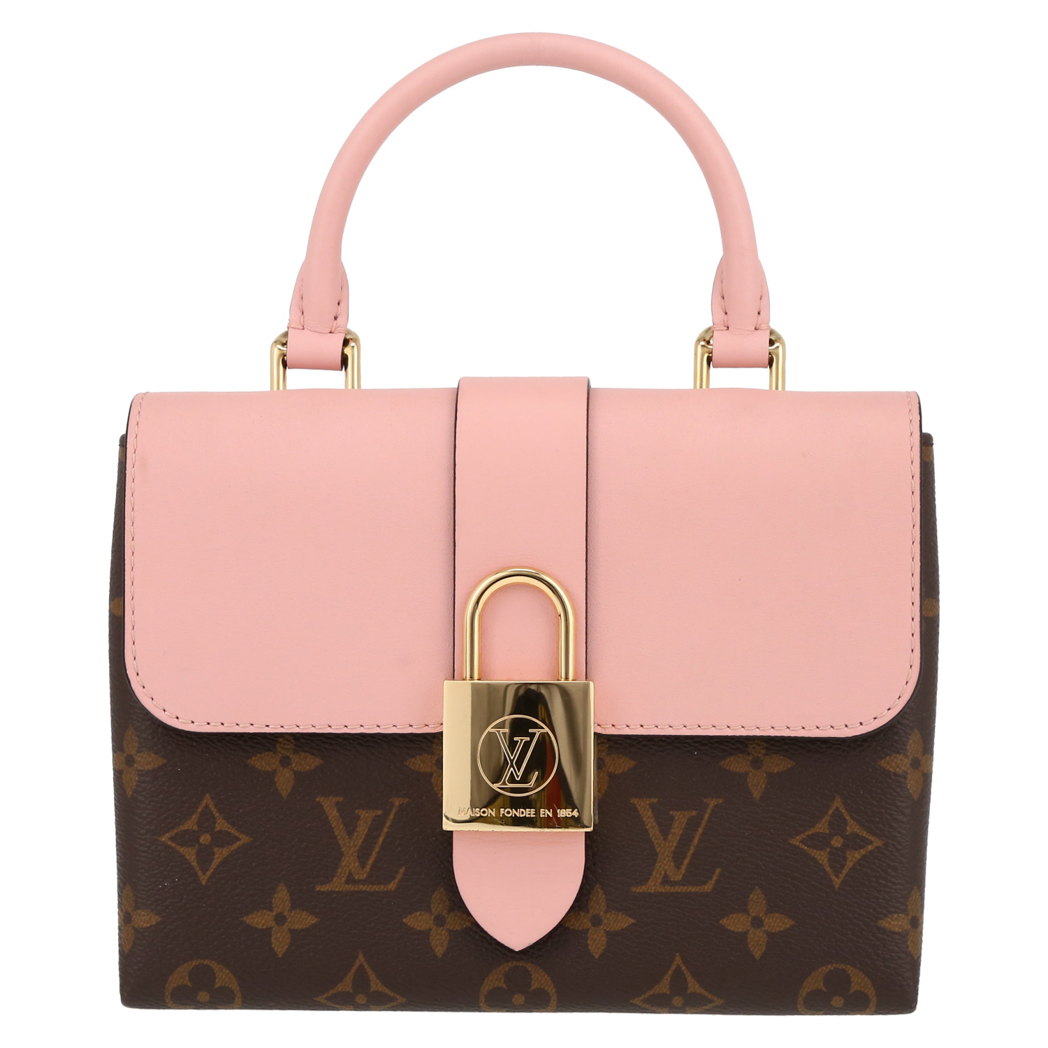 Bolso bandolera Louis Vuitton  Locky BB en lona Monogram marrón y cuero rosa - Detail D2