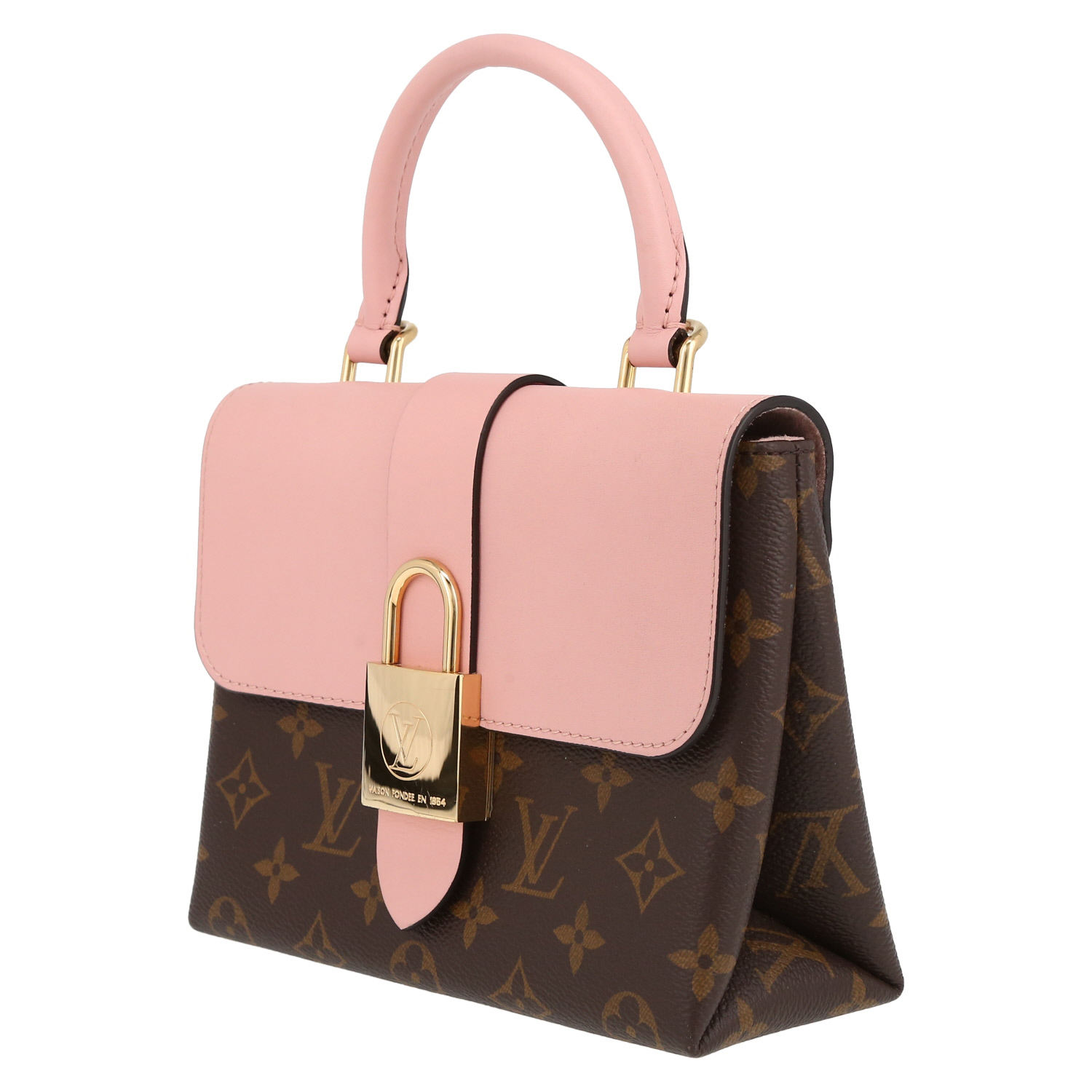 Bolso bandolera Louis Vuitton  Locky BB en lona Monogram marrón y cuero rosa - Detail D3