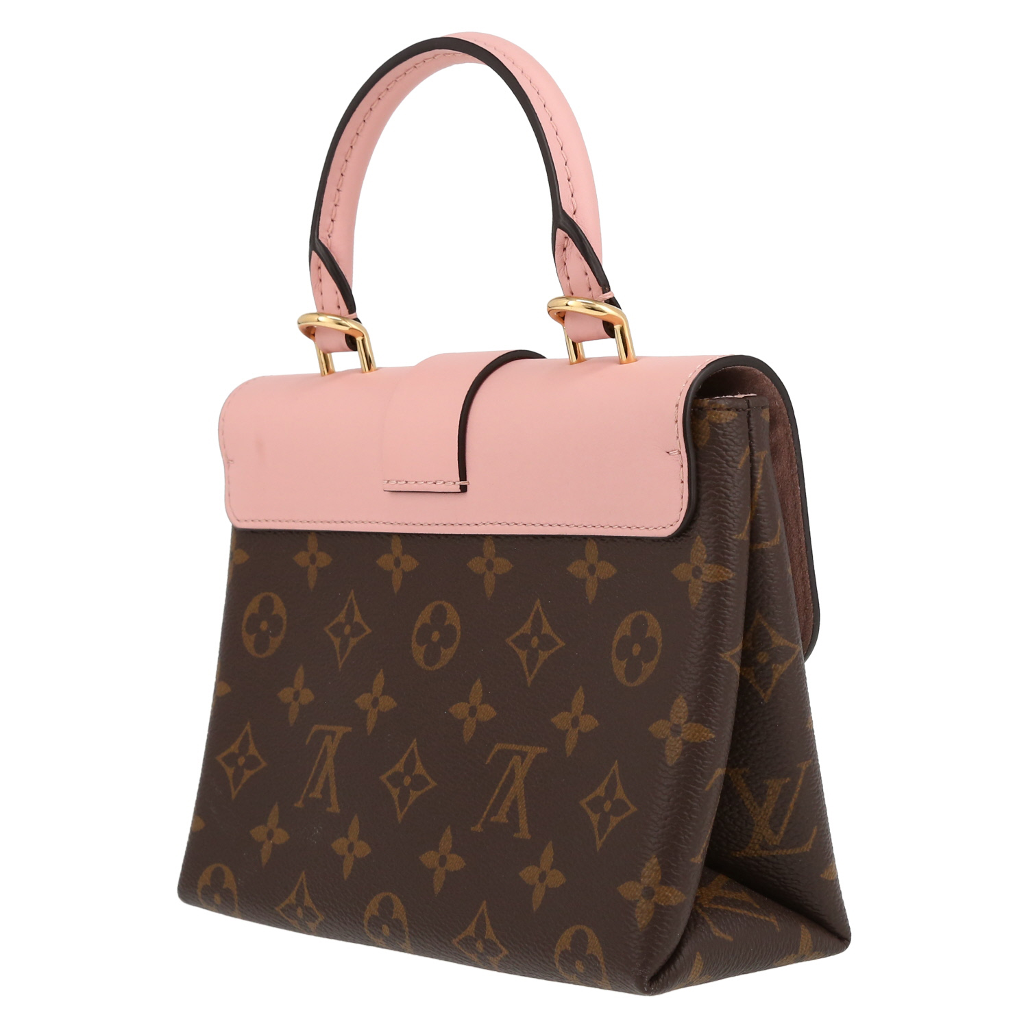 Bolso bandolera Louis Vuitton  Locky BB en lona Monogram marrón y cuero rosa - Detail D5