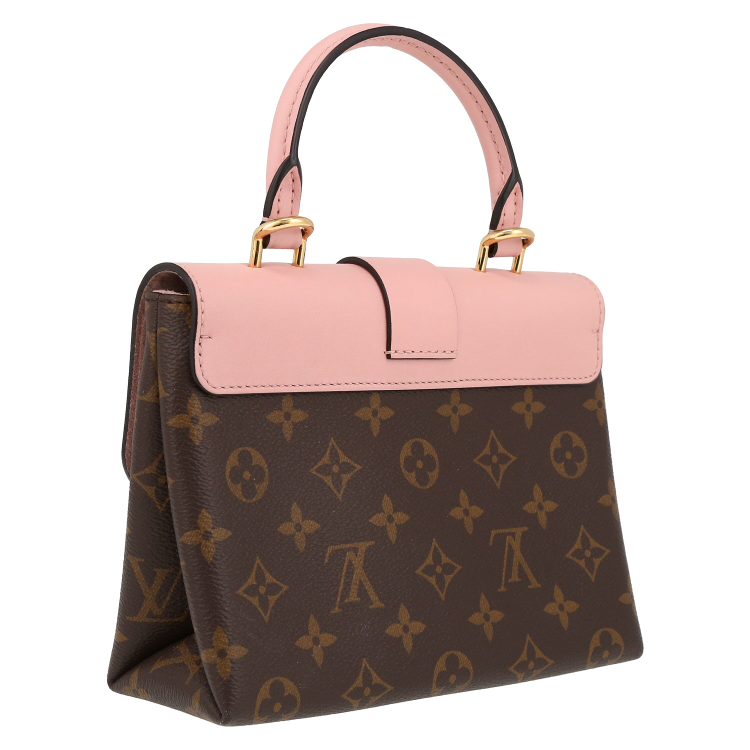 Sac bandoulière Louis Vuitton  Locky BB en toile monogram marron et cuir rose - Detail D6