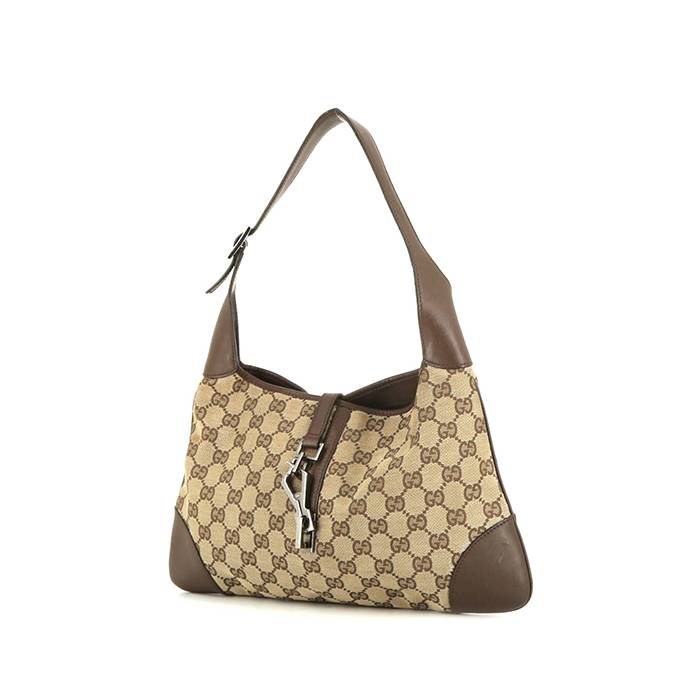 Gucci Jackie vintage handbag in grey monogram canvas and brown leather - 00pp